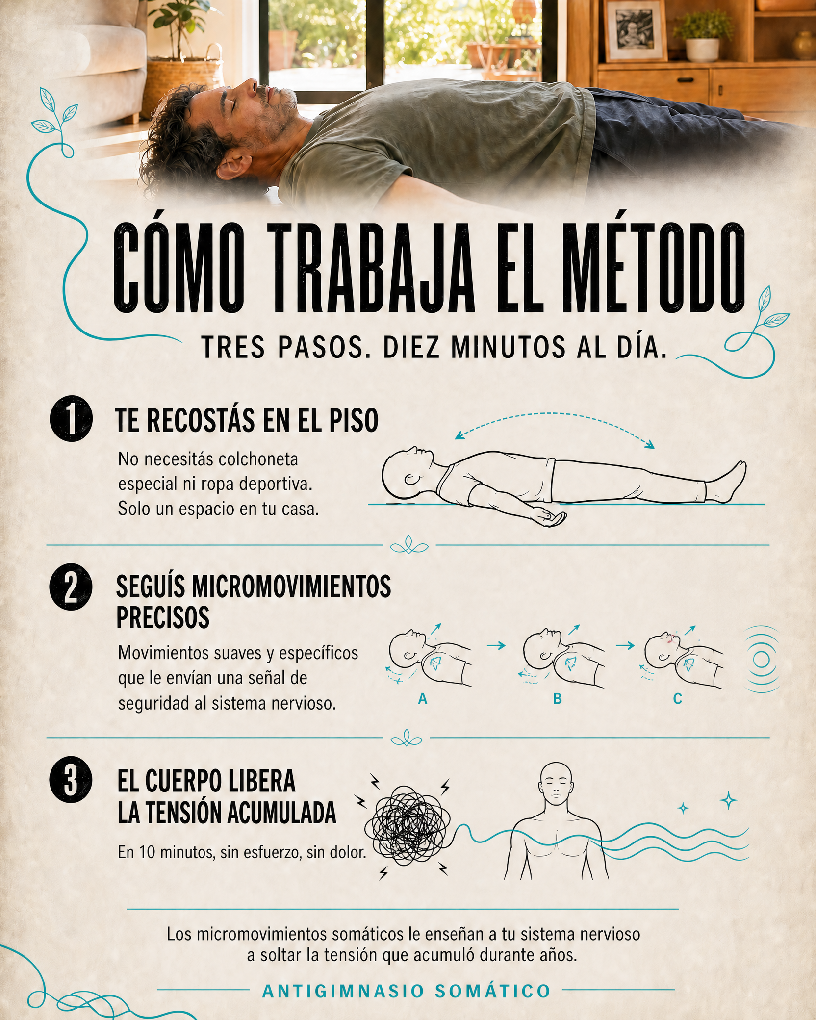 Cómo trabaja el método Antigimnasio Somático en tres pasos